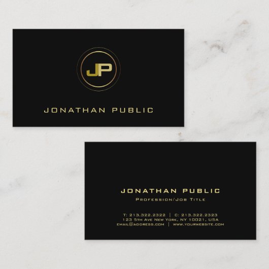 モダンな専門のモノグラムのエレガントで黒い金ゴールド 名刺 (正面/裏面)