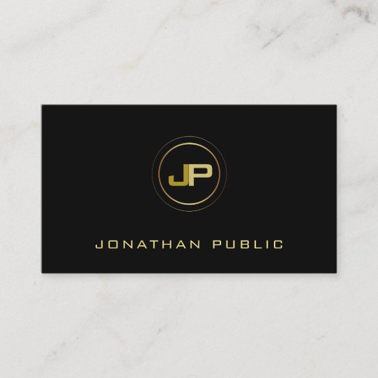 モダンな専門のモノグラムのエレガントで黒い金ゴールド 名刺 (正面)