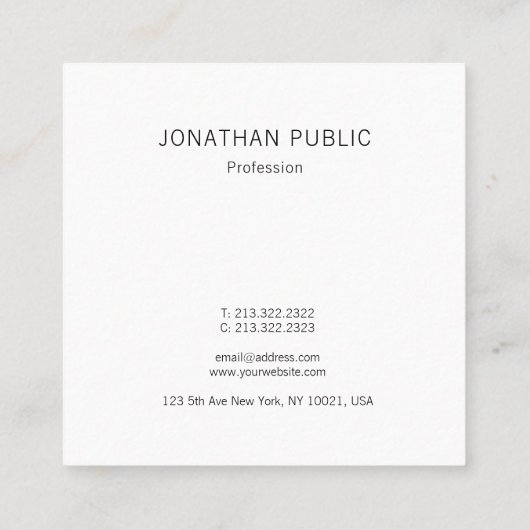 モダンな専門の最小主義のユニークで明白な上品 スクエア名刺 (裏面)