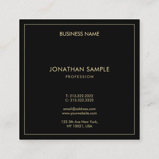 モダンな専門の金ゴールドの文字のエレガントで黒いトレンディー スクエア名刺 (裏面)