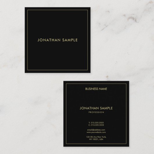 モダンな専門の金ゴールドの文字のエレガントで黒いトレンディー スクエア名刺 (正面/裏面)