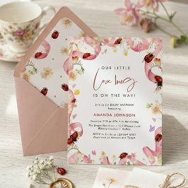 モダンな小さなラブバグ 赤 ピンク ベビーシャワー 招待状