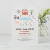 モダンな少年たち 豚の鳴き声 牛の鳴き声 牧場の誕生日招待状 招待状 (スタンド正面)