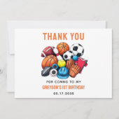 モダンな少年スポーツボール オールスター 1歳の誕生日 サンキューカード (正面)