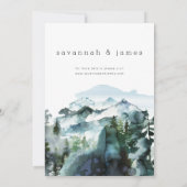 モダンな山と松の木のミニマルウェディング 招待状 (裏面)