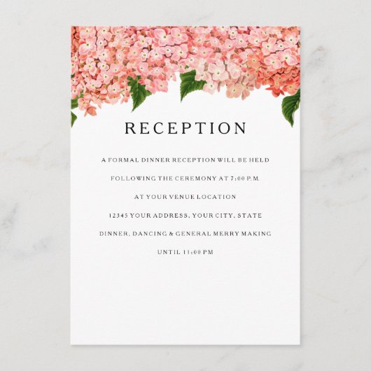 モダンな幅広ストライプのヴィンテージハイドランジア レセプション エンクロージャーカード (正面)