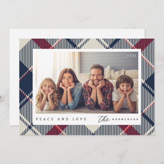 モダンな平和と愛のクリスマス家族写真 シーズンカード (正面/裏面)