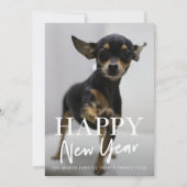 モダンな幸せな新年のスクリプトストライプ1枚の写真 シーズンカード (正面)