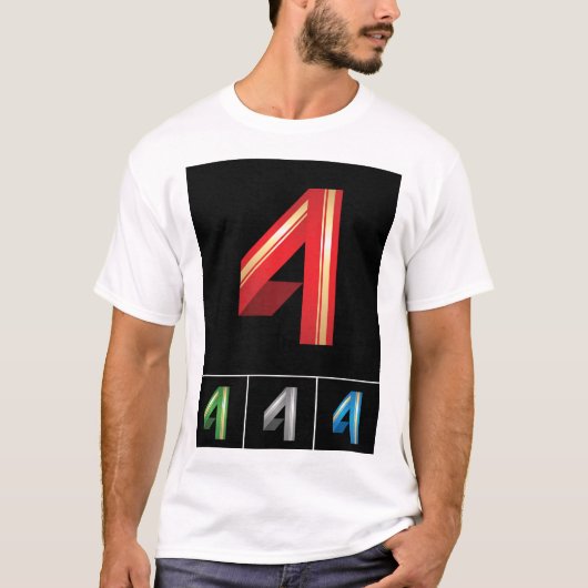 モダンな幾何学デザインの数字4 タイポグラフィ Tシャツ (正面)