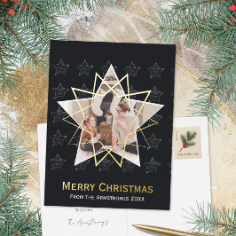 モダンな幾何学星型のクリスマスデザイン 箔シーズンポストカード