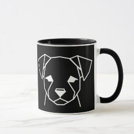 モダンな幾何学柄の犬のブラックコーヒーマグ マグカップ