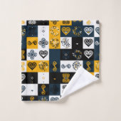 モダンな幾何学模様のトレンディな黄色 バスタオルセット (ウォッシュタオル)