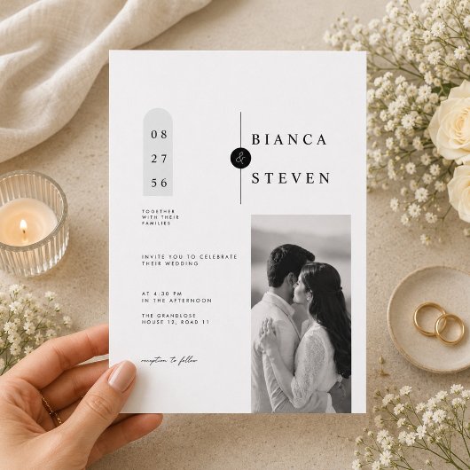 モダンな幾何学模様の結婚式招待状(写真付き) 招待状