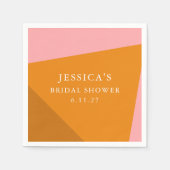 モダンな幾何学的なピンクオレンジのウェディングシャワー スタンダードカクテルナプキン (正面)