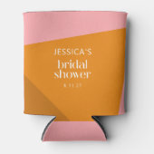 モダンな幾何学的なピンクオレンジのウェディングシャワー 缶クーラー (正面)
