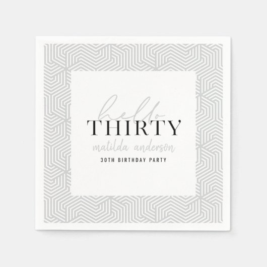 モダンな幾何学的第30誕生会の台本を書き、 スタンダードカクテルナプキン (正面)