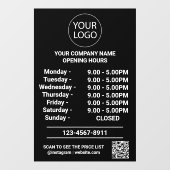 モダンな店舗営業時間ロゴQRコードブラック ウィンドウサイン (シート)