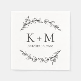 モダンな庭の結婚式 ブラック&ホワイトの植物 スタンダードカクテルナプキン