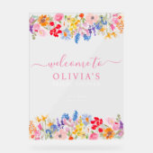 モダンな庭の野の花のスクリプト ウェルカムメッセージ アクリルサイン (正面)