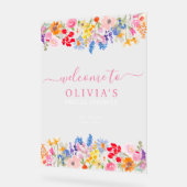 モダンな庭の野の花のスクリプト ウェルカム アクリルサイン (傾斜)