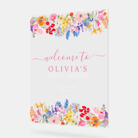 モダンな庭の野の花のスクリプト ウェルカム アクリルサイン (傾斜)