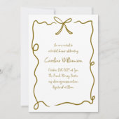 モダンな弓の縁取りが付いたゴールドの手書きの結婚前お祝い 招待状 (正面)