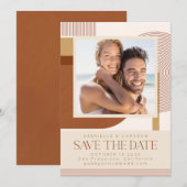 モダンな形とラインのテラコッタ フォト ウェディング セーブザデート (正面/裏面)