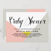 モダンな形のピンクとグレーのかわいいベイビーシャワーの招待状 招待状 (正面/裏面)