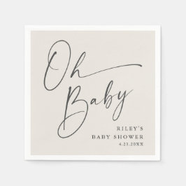 モダンな性別不明の赤ちゃんお披露目会 - Oh Baby筆記体 スタンダードカクテルナプキン