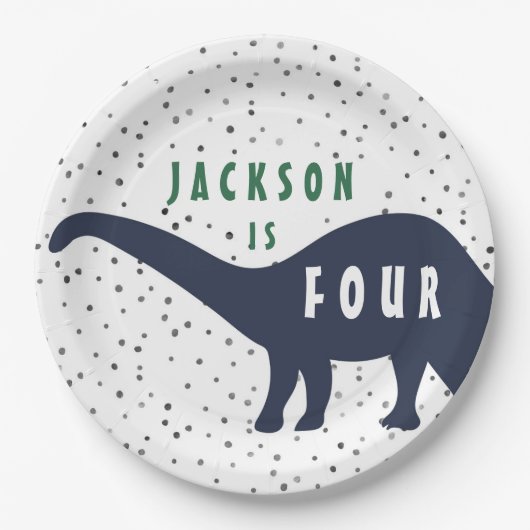 モダンな恐竜の誕生日のプレート ペーパープレート (正面)