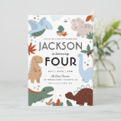 モダンな恐竜の誕生日パーティー 招待状 (スタンド正面)