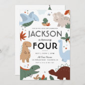 モダンな恐竜の誕生日パーティー 招待状 (正面/裏面)