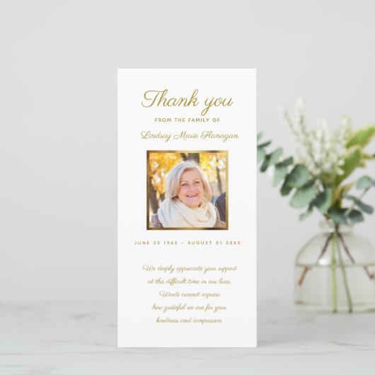 モダンな悔やみや弔慰の記念の金ゴールドの写真フレーム サンキューカード (スタンド正面)