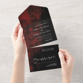 モダンな情熱的な赤と黒の結婚式デザイン オールインワン招待状