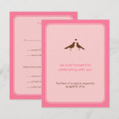 モダンな愛の鳥のピンクの結婚式の返信 招待状 (正面/裏面)