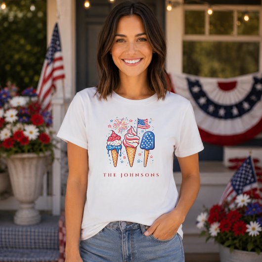 モダンな愛国アイス柄 レディースパーソナライズTシャツ Tシャツ