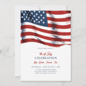 モダンな愛国アメリカ国旗 7月4日パーティー 招待状 (正面)