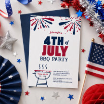 モダンな愛国心あふれる7月4日BBQパーティー招待状