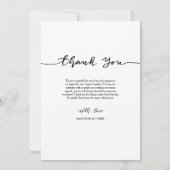 モダンな感謝の意を表すスクリプト シンプルな結婚式の写真 サンキューカード (裏面)