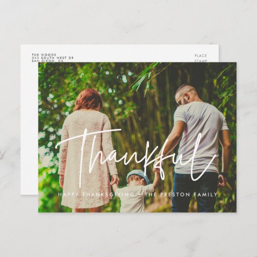 モダンな感謝の感謝祭家族写真 ポストカード (正面/裏面)