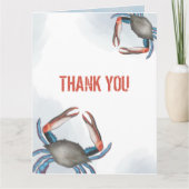 モダンな感謝の気持ちを表すエレガントな青いカニの水彩画 サンキューカード (正面)