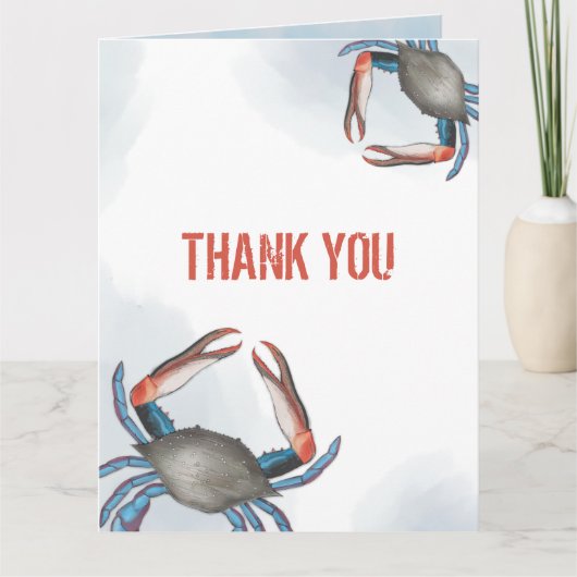 モダンな感謝の気持ちを表すエレガントな青いカニの水彩画 サンキューカード (正面)