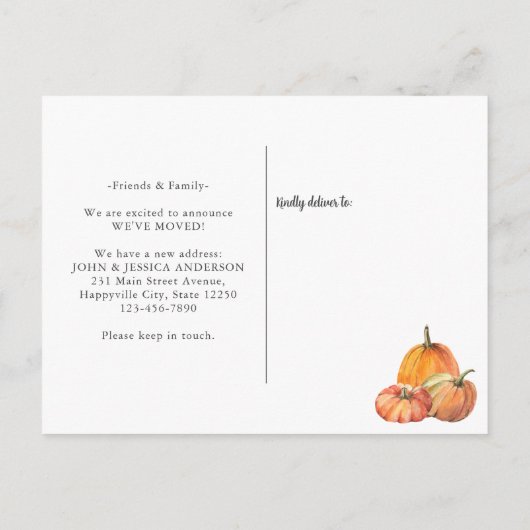 モダンな我が家 白いドアとカボチャ 秋の移動 案内ポストカード (裏面)
