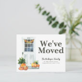 モダンな我が家 白いドアとカボチャ 秋の移動 案内ポストカード (スタンド正面)