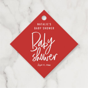 モダンな手によって書かれるベビーシャワー フェイバータグ