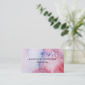 モダンな手塗りの水彩画の青いピンクの（ばちゃばちゃ）跳ねる 名刺 (スタンド正面)