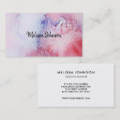 モダンな手塗りの水彩画の青いピンクの（ばちゃばちゃ）跳ねる 名刺 (正面/裏面)