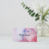 モダンな手塗りの水彩画の青いピンクの（ばちゃばちゃ）跳ねる 名刺 (スタンド正面)