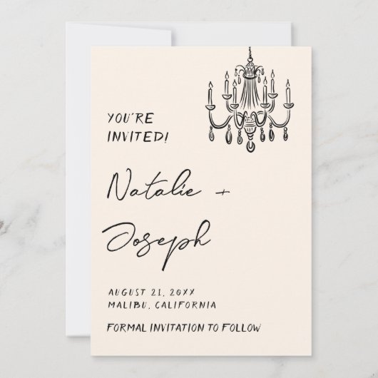 モダンな手描きのカップル ウェディング ファン セーブザデート (裏面)