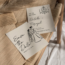 モダンな手描きのカップル ウェディング ファン セーブザデート